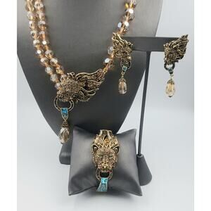 Heidi Daus “Me Wow” Crystal Lion Necklace, Bracelet, and Earrings Set